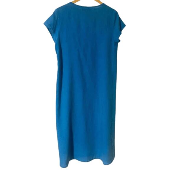 Flax linen dress size small medium blue maxi high low - Picture 2 of 10